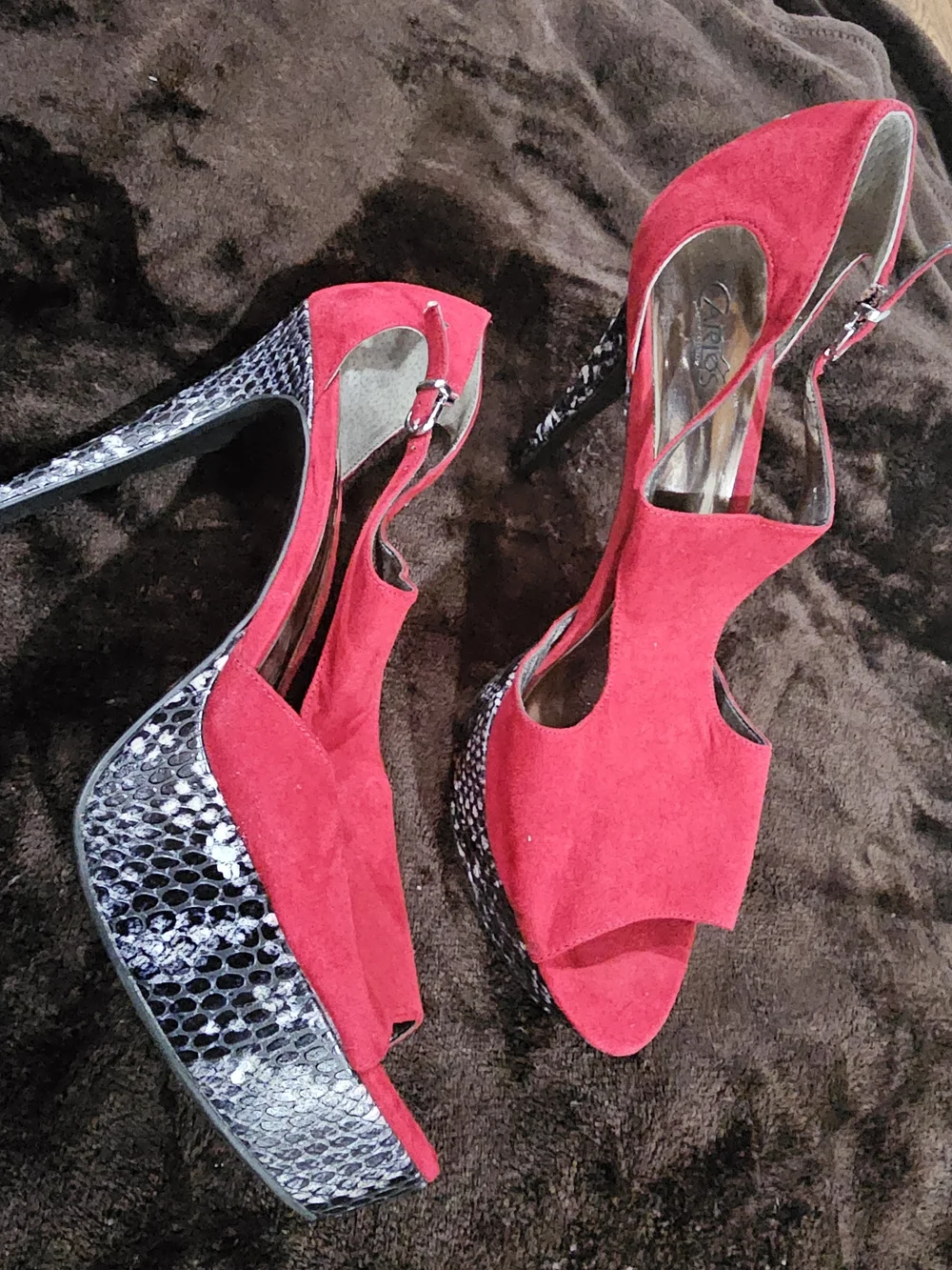 Carlos by Carlos Santana Red Suede Cutout Slingback Heels